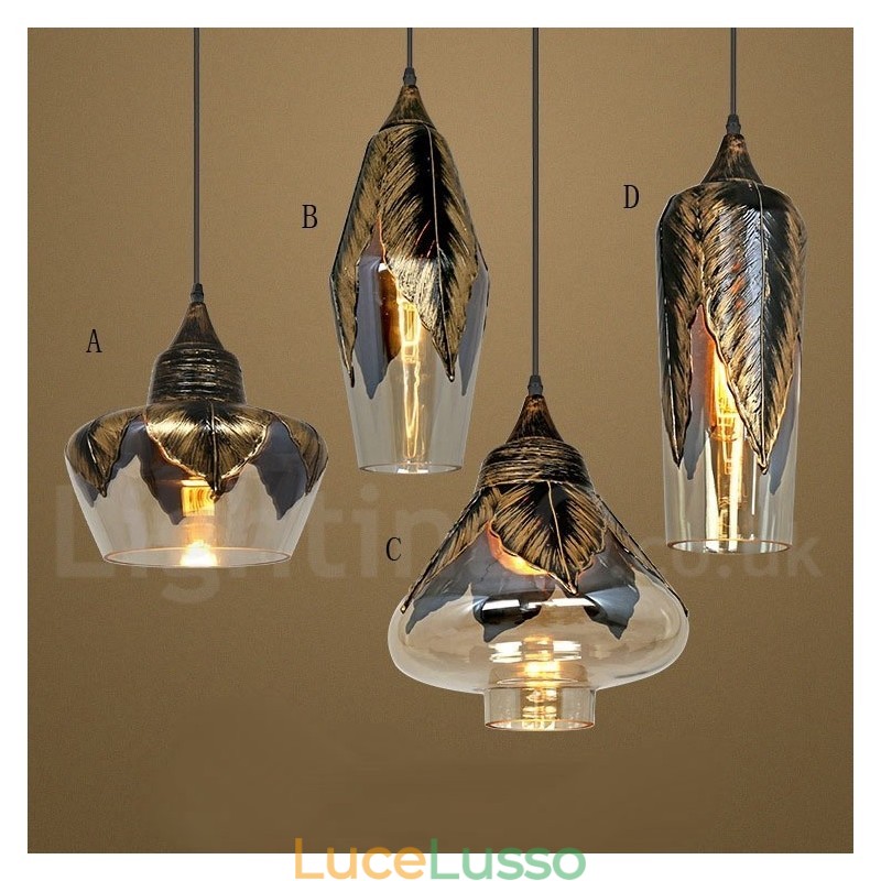 Lampada a sospensione in vetro retrò europeo Lampada a sospensione da salotto
