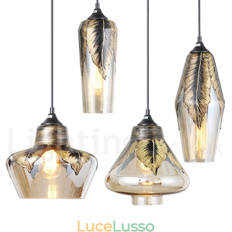 Lampada a sospensione in vetro retrò europeo Lampada a sospensione da salotto