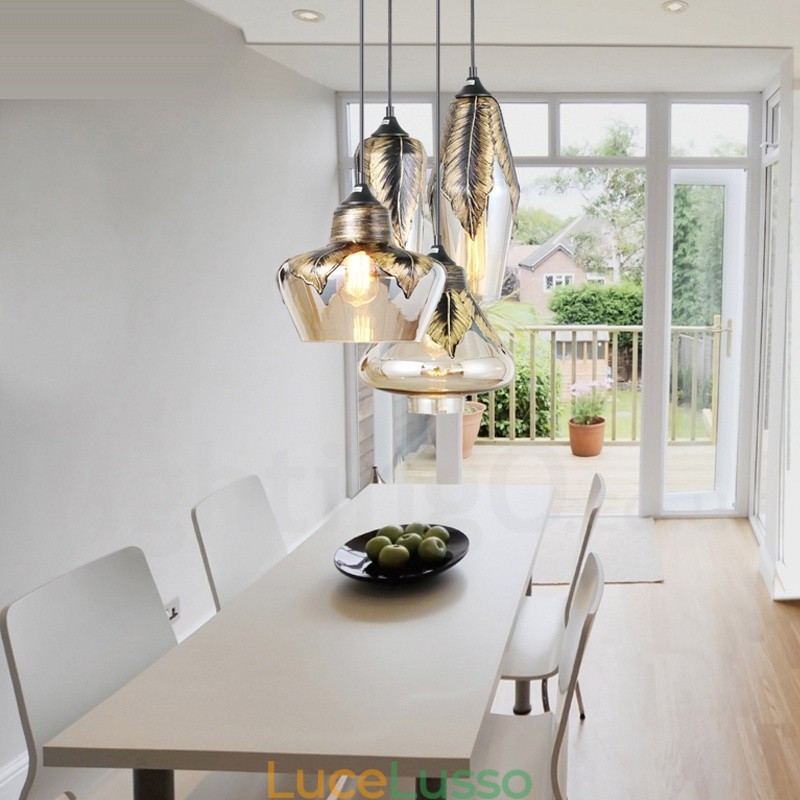 Lampada a sospensione in vetro retrò europeo Lampada a sospensione da salotto