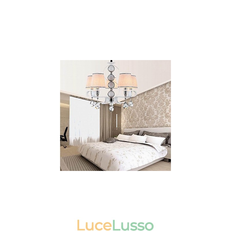 Lampadario in tessuto 5 luci Lampada di alta qualità Anello in argento giada bianca