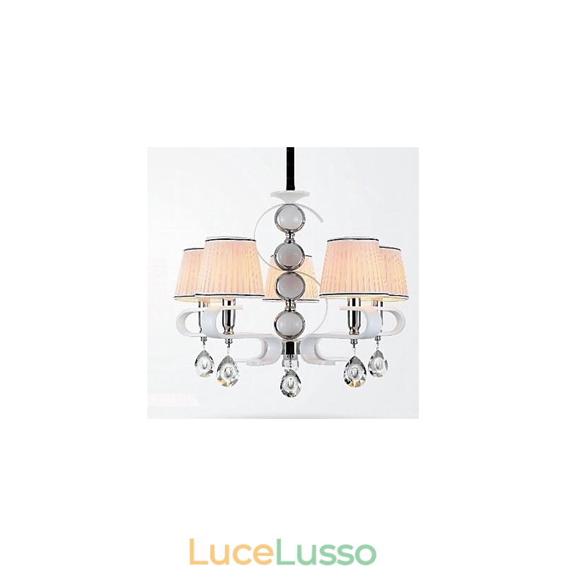 Lampadario in tessuto 5 luci Lampada di alta qualità Anello in argento giada bianca