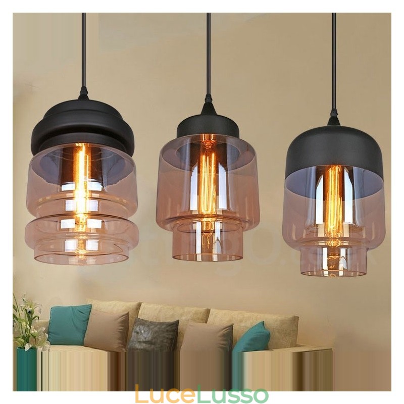 Lampada a sospensione rustica in vetro Lampada a sospensione da salotto europea
