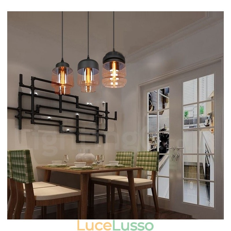 Lampada a sospensione rustica in vetro Lampada a sospensione da salotto europea