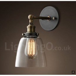 Applique da parete rustica da camera da letto con paralume in vetro, 1 luce