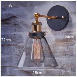 Applique da parete rustica da camera da letto con paralume in vetro, 1 luce
