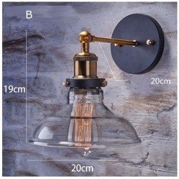 Applique da parete rustica da camera da letto con paralume in vetro, 1 luce