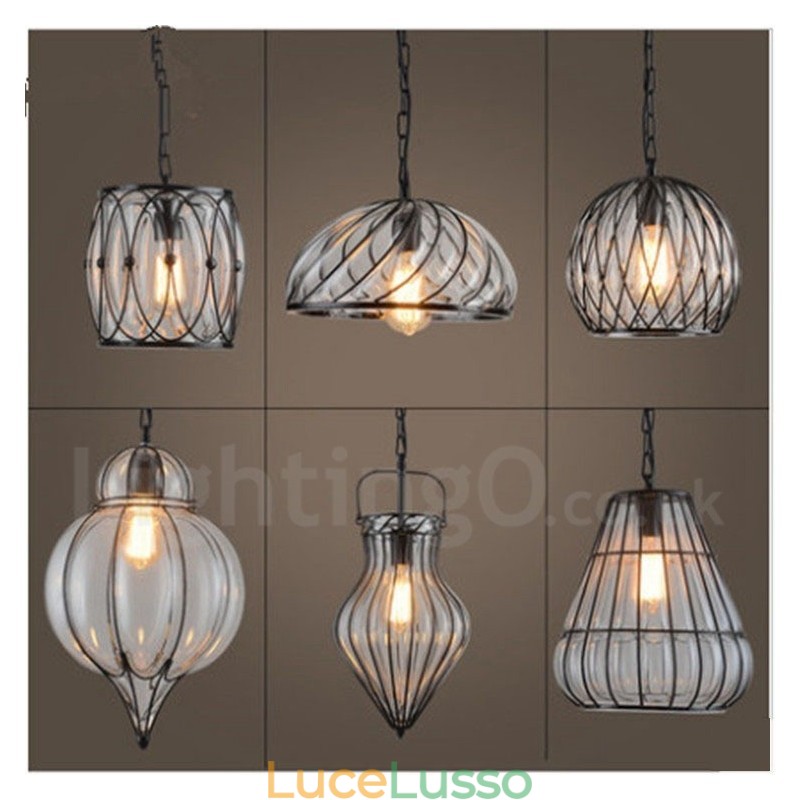 Lampada a sospensione in vetro da caffè vintage da 1 luce Lampada a sospensione da loft