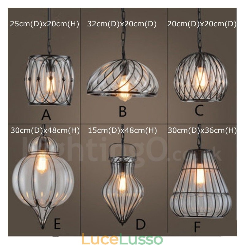 Lampada a sospensione in vetro da caffè vintage da 1 luce Lampada a sospensione da loft