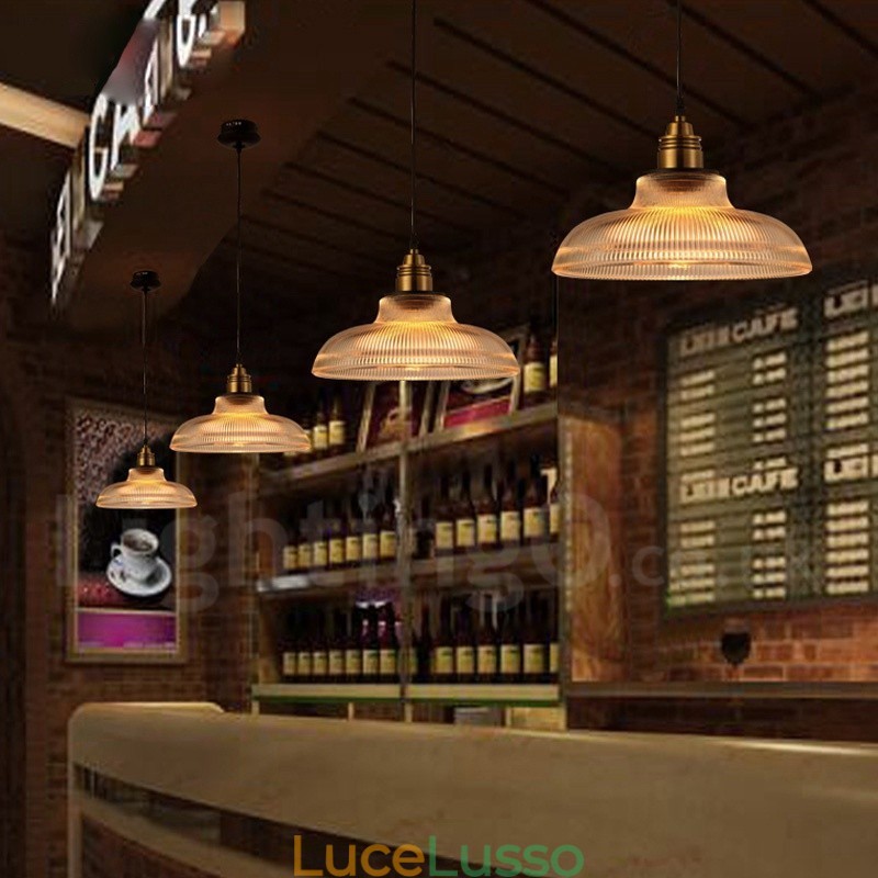 Lampada a sospensione in vetro vintage da 1 luce