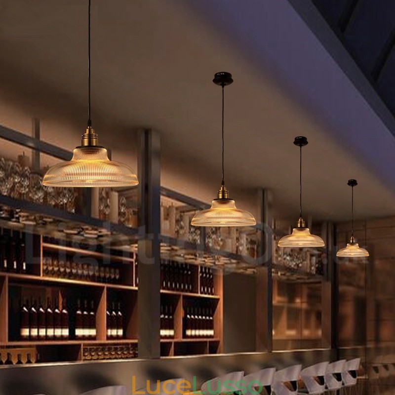 Lampada a sospensione in vetro vintage da 1 luce