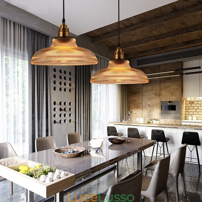 Lampada a sospensione in vetro vintage da 1 luce