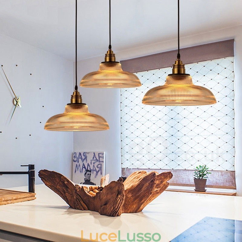 Lampada a sospensione in vetro vintage da 1 luce