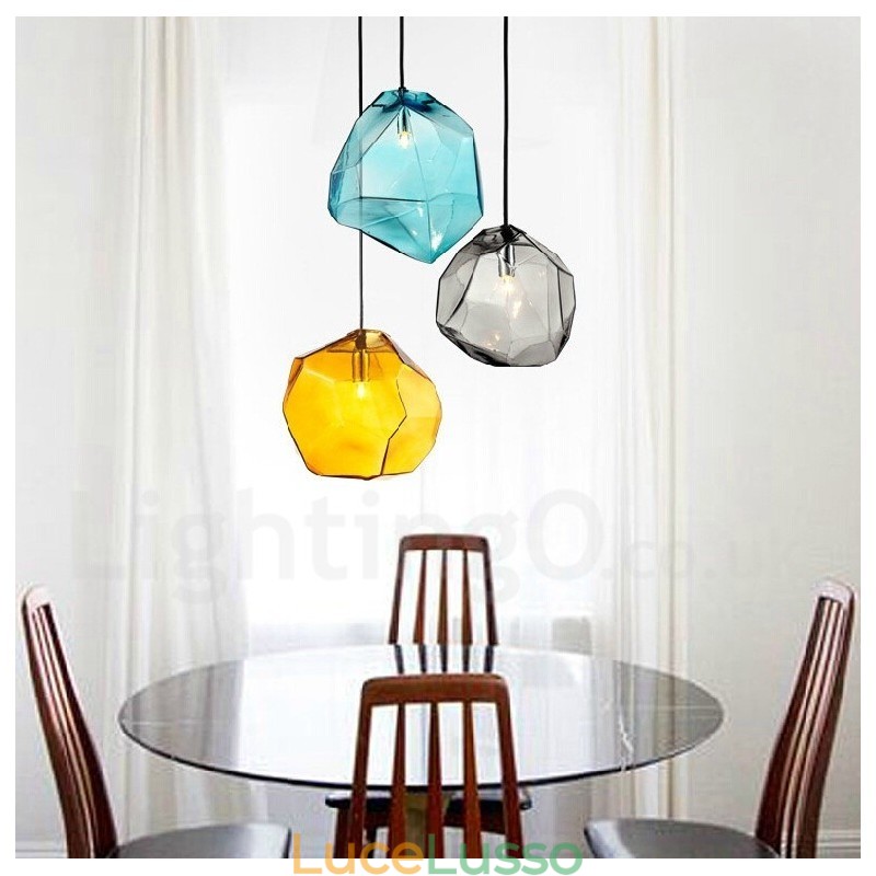 Lampada a sospensione rustica da 1 luce con paralume in vetro