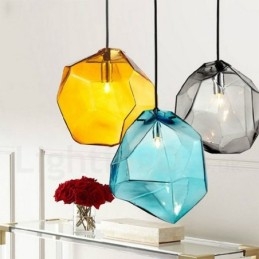 Lampada a sospensione rustica da 1 luce con paralume in vetro