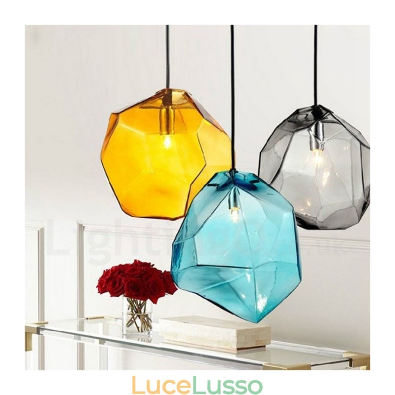 Lampada a sospensione rustica da 1 luce con paralume in vetro