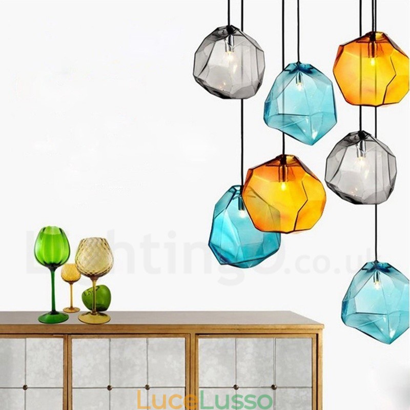 Lampada a sospensione rustica da 1 luce con paralume in vetro