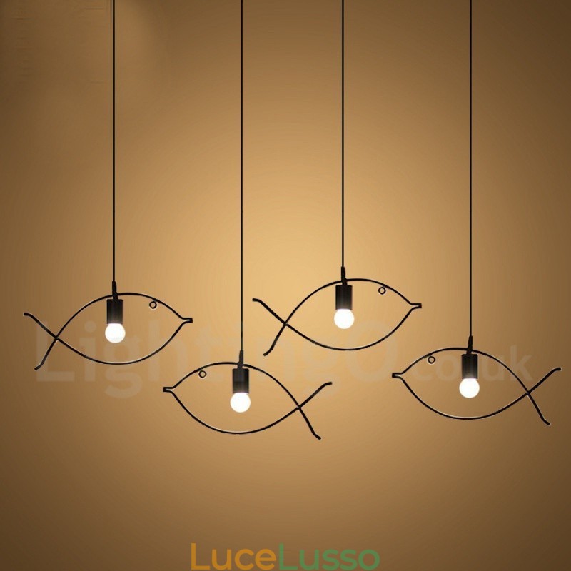 1 luce rustica Lodge retrò pesce pendente con paralume in acciaio