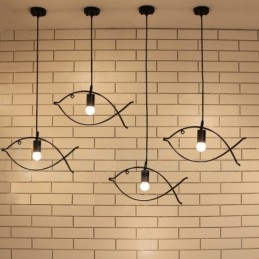 1 luce rustica Lodge retrò pesce pendente con paralume in acciaio