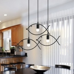 1 luce rustica Lodge retrò pesce pendente con paralume in acciaio