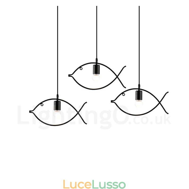 1 luce rustica Lodge retrò pesce pendente con paralume in acciaio