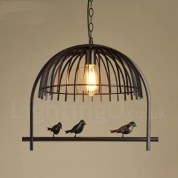 1 luce rustica Lodge retrò gabbia per uccelli lampada a sospensione con paralume in acciaio