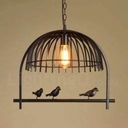 1 luce rustica Lodge retrò gabbia per uccelli lampada a sospensione con paralume in acciaio