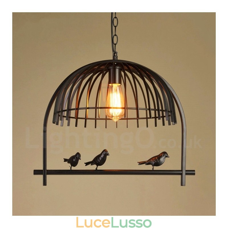 1 luce rustica Lodge retrò gabbia per uccelli lampada a sospensione con paralume in acciaio