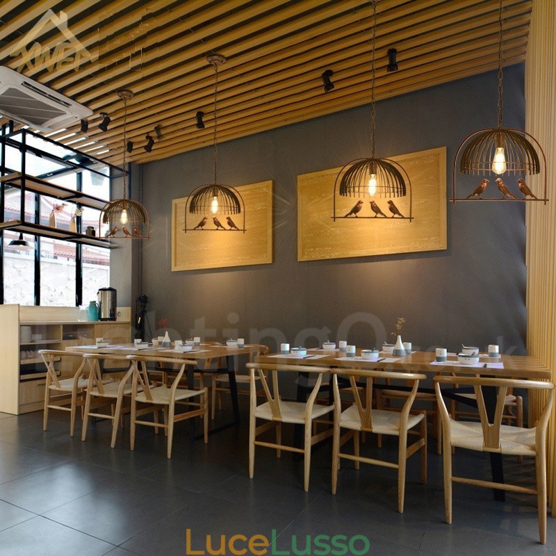 1 luce rustica Lodge retrò gabbia per uccelli lampada a sospensione con paralume in acciaio