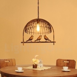 1 luce rustica Lodge retrò gabbia per uccelli lampada a sospensione con paralume in acciaio