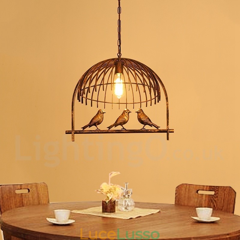 1 luce rustica Lodge retrò gabbia per uccelli lampada a sospensione con paralume in acciaio