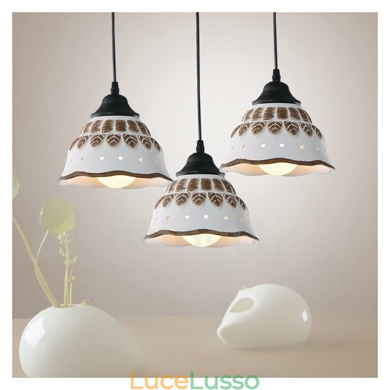 Lampada a sospensione moderna e contemporanea a 1 luce con paralume in ceramica