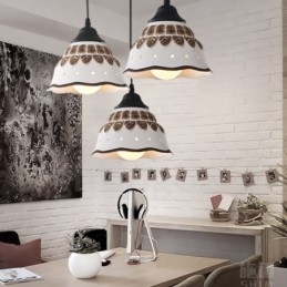 Lampada a sospensione moderna e contemporanea a 1 luce con paralume in ceramica