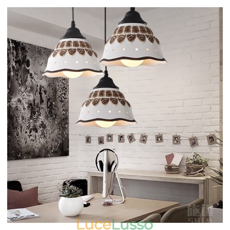 Lampada a sospensione moderna e contemporanea a 1 luce con paralume in ceramica