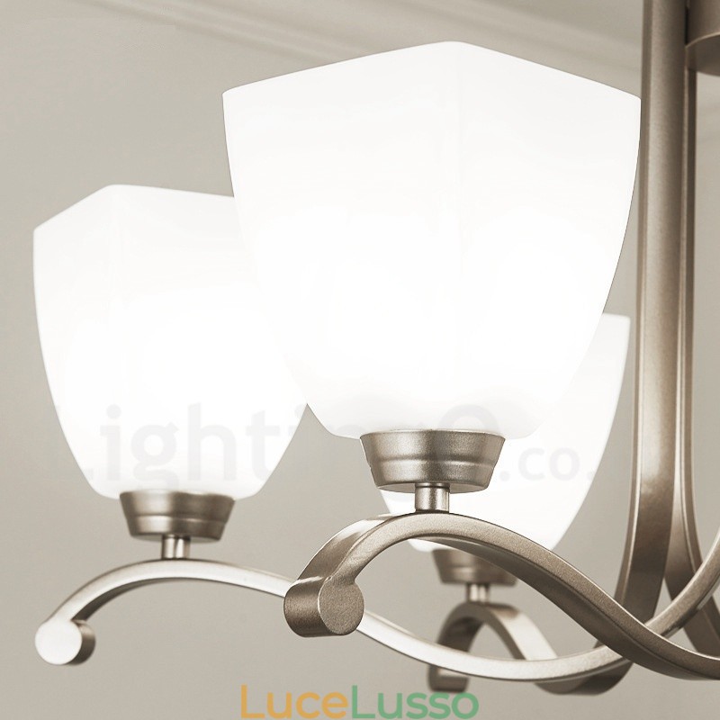 Lampadario moderno contemporaneo a 6 luci con paralume in vetro