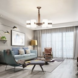 Lampadario moderno contemporaneo a 6 luci con paralume in vetro