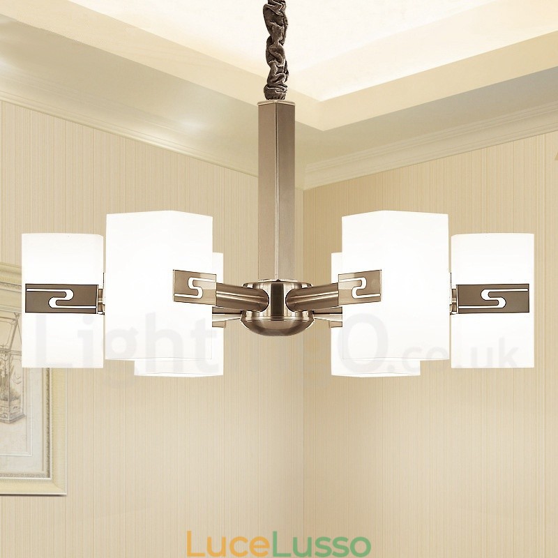 Lampadario moderno contemporaneo a 6 luci con paralume in vetro