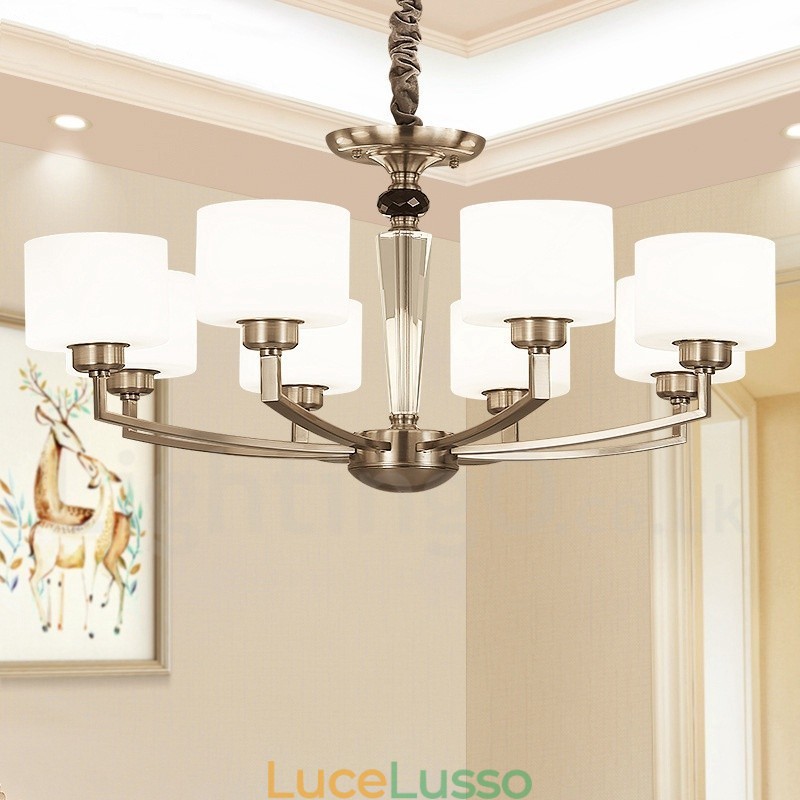 Lampadario moderno contemporaneo a 6 luci con paralume in vetro