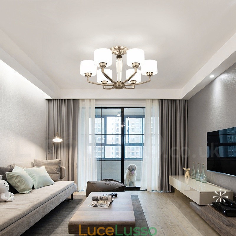 Lampadario moderno contemporaneo a 6 luci con paralume in vetro