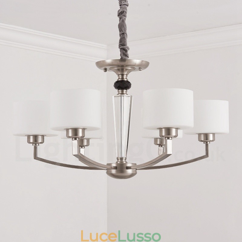Lampadario moderno contemporaneo a 6 luci con paralume in vetro
