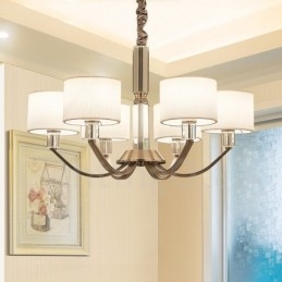 Lampadario moderno contemporaneo in cristallo a 6 luci con paralume in tessuto
