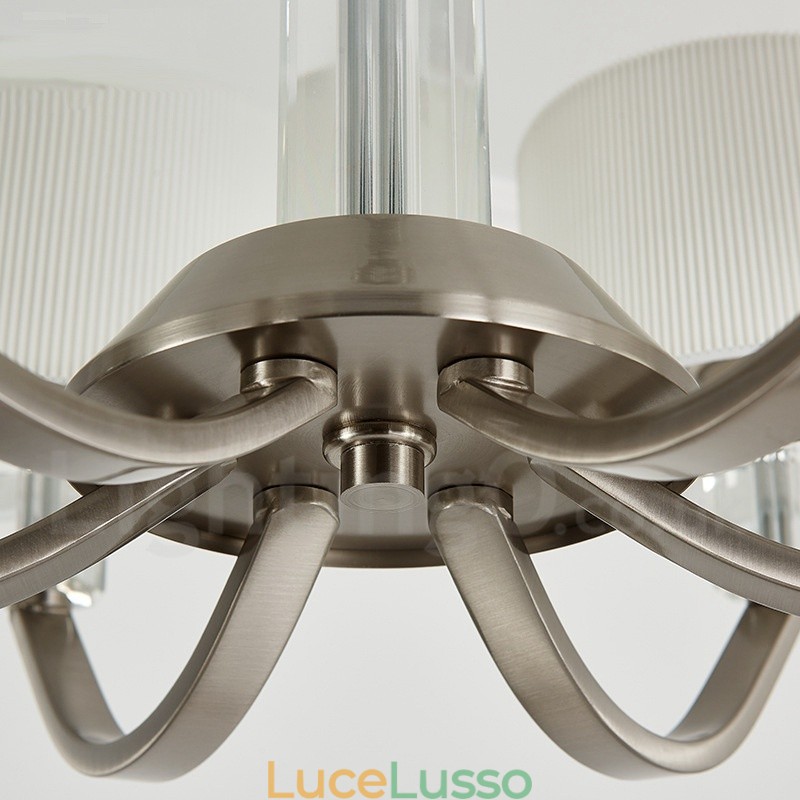 Lampadario moderno contemporaneo in cristallo a 6 luci con paralume in tessuto