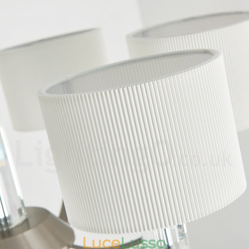 Lampadario moderno contemporaneo in cristallo a 6 luci con paralume in tessuto
