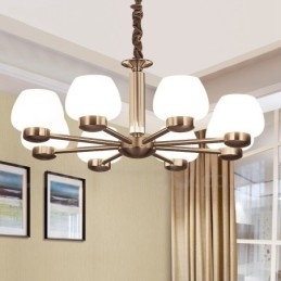 Lampadario moderno contemporaneo a 8 luci con paralume in vetro