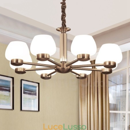 Lampadario moderno contemporaneo a 8 luci con paralume in vetro Lampadario moderno contemporaneo a 8 luci con paralume in vetro