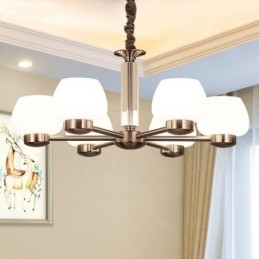 Lampadario moderno contemporaneo a 6 luci con paralume in vetro