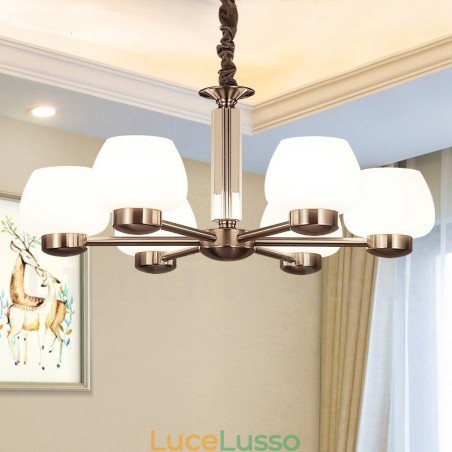 Lampadario moderno contemporaneo a 6 luci con paralume in vetro Lampadario moderno contemporaneo a 6 luci con paralume in vetro