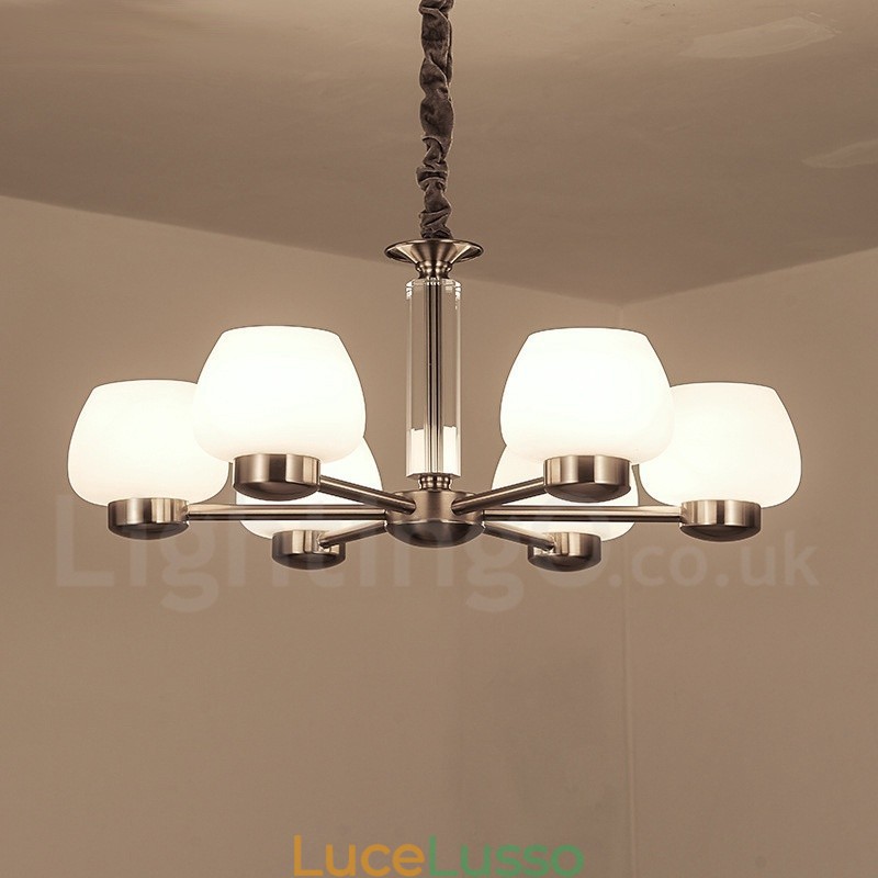 Lampadario moderno contemporaneo a 6 luci con paralume in vetro