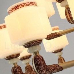 Lampadario da ingresso di lusso in lega di zinco tradizionale retrò a 8 luci con paralume in vetro