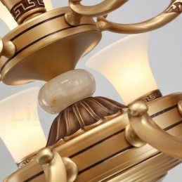 Lampadario da ingresso di lusso in lega di zinco tradizionale retrò a 6 luci con paralume in vetro