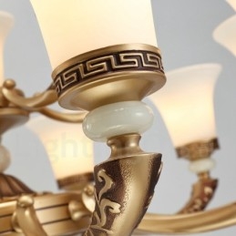 Lampadario da ingresso di lusso in lega di zinco tradizionale retrò a 6 luci con paralume in vetro